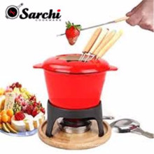 Sarchi 1.6-Quart Cast Iron Meat Fondue Set, 11-Piece, Red